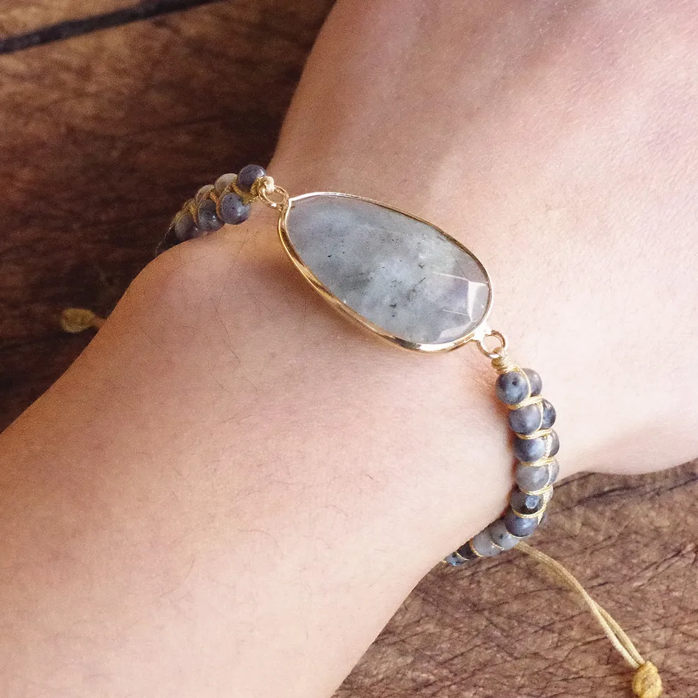 Natural Stones Labradorite Boho Friendship Bracelet Women Man Handmade String Braided Yoga Charm Wrap Bracelet Bangle