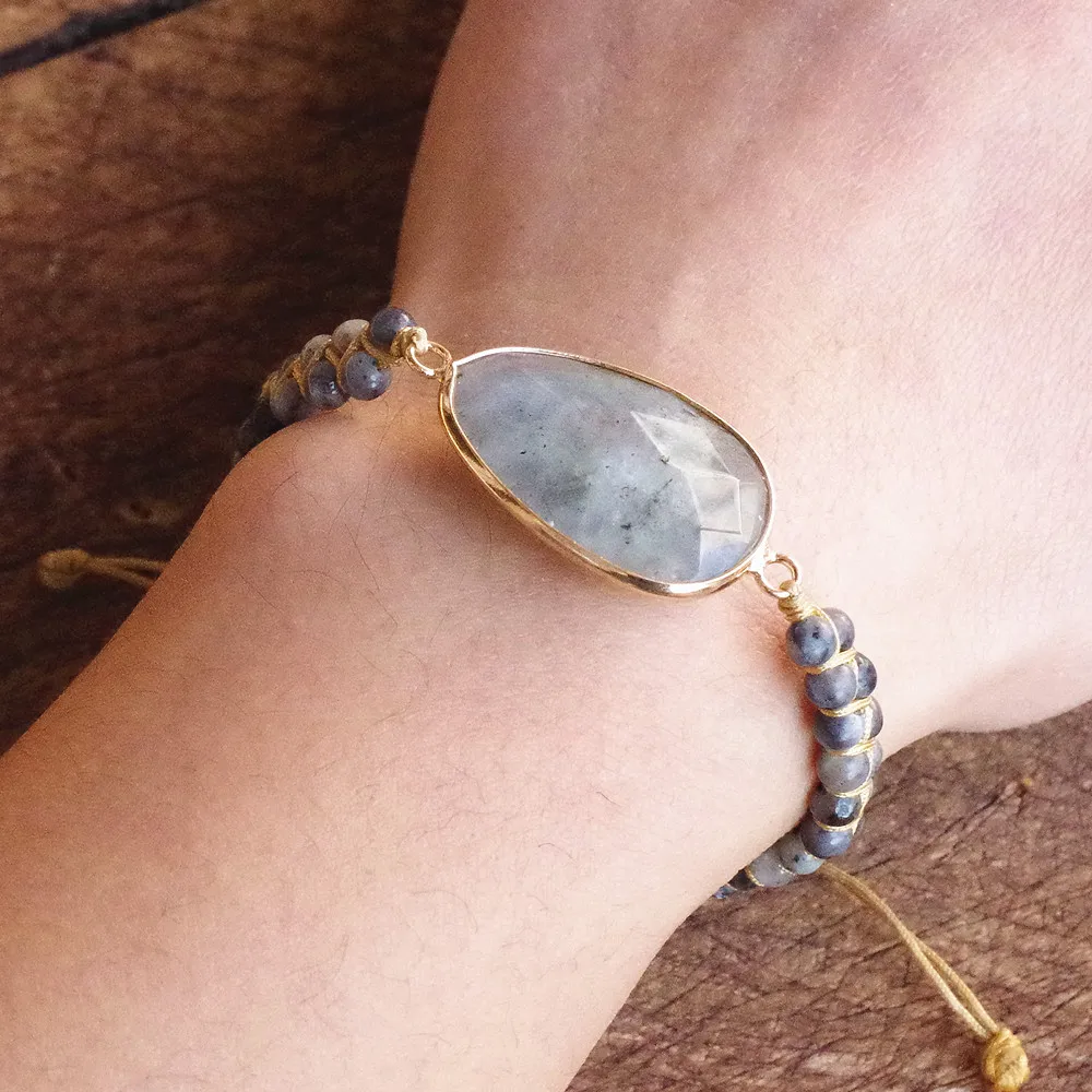 Natural Stones Labradorite Boho Friendship Bracelet Women Man Handmade String Braided Yoga Charm Wrap Bracelet Bangle