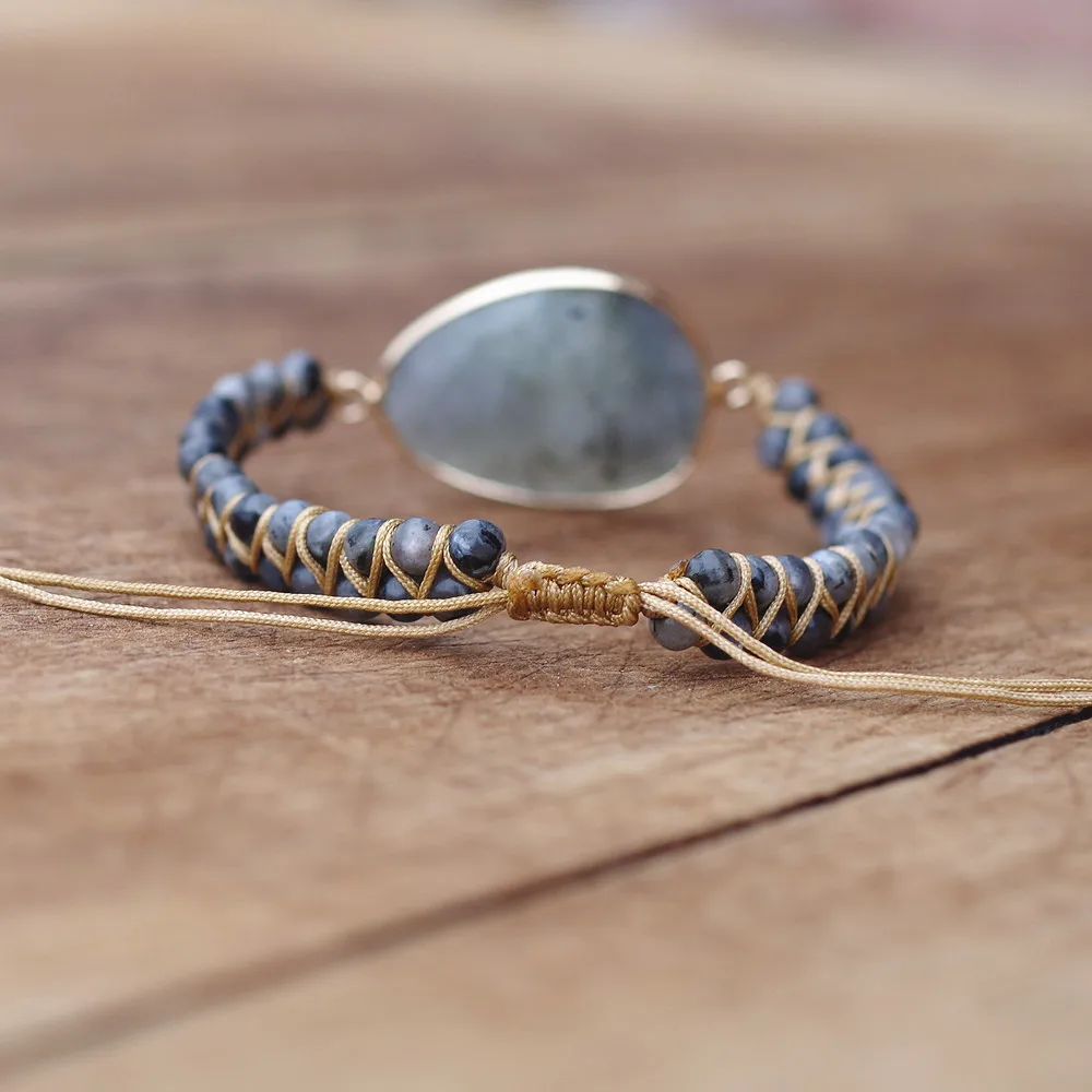 Natural Stones Labradorite Boho Friendship Bracelet Women Man Handmade String Braided Yoga Charm Wrap Bracelet Bangle