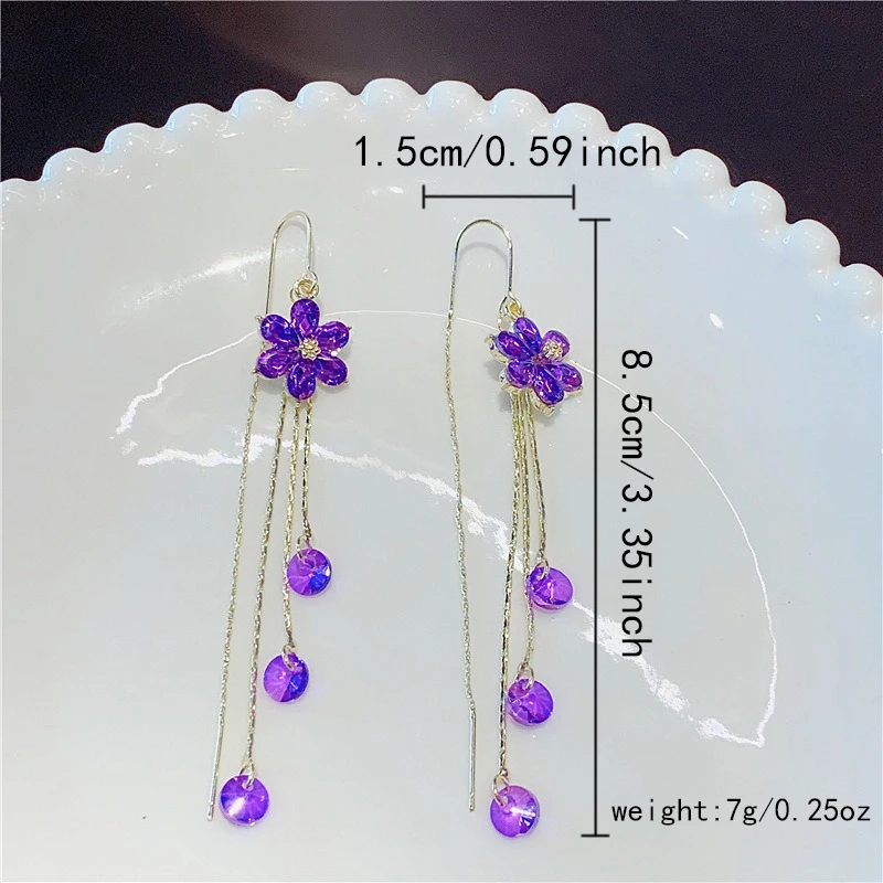 Green Shiny Zircon Flower Drop Earrings For Women Luxury Crystal Long Tassel Ear Line Hanging Earring Wedding Jewelry Gift