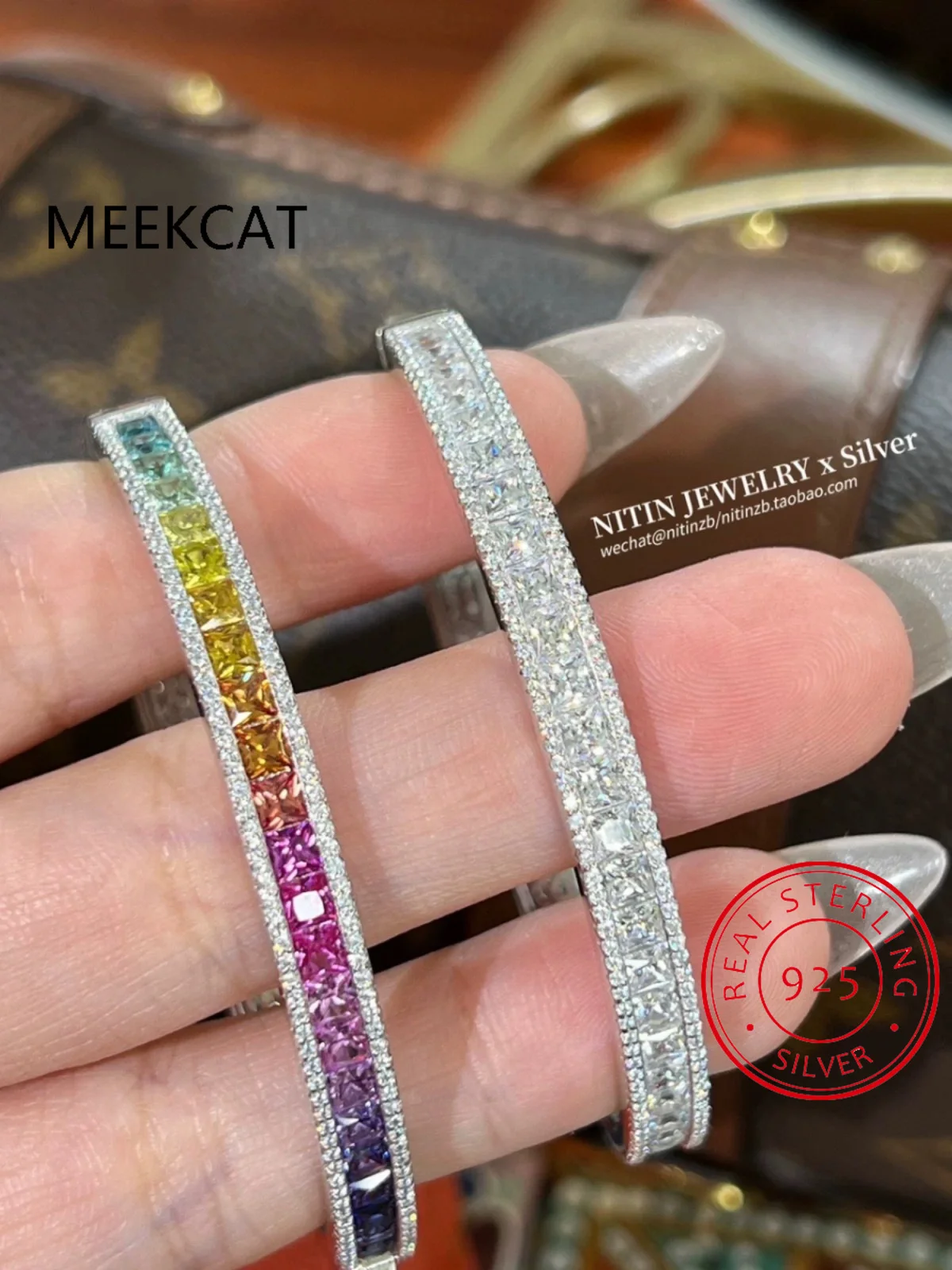 Luxury D Color Colored Rainbow Tennis Full Moissanite Bangle Bracelet for Woman Party S925 Sterling Silver Diamond Jewelry