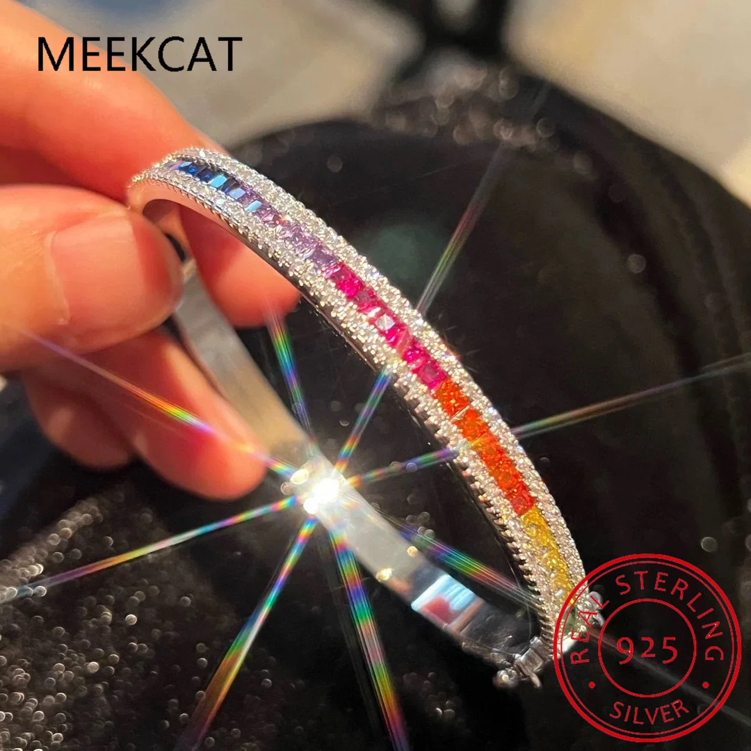 Luxury D Color Colored Rainbow Tennis Full Moissanite Bangle Bracelet for Woman Party S925 Sterling Silver Diamond Jewelry