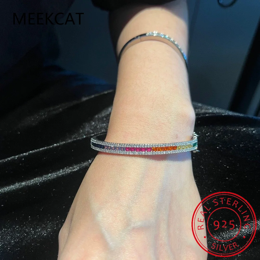 Luxury D Color Colored Rainbow Tennis Full Moissanite Bangle Bracelet for Woman Party S925 Sterling Silver Diamond Jewelry