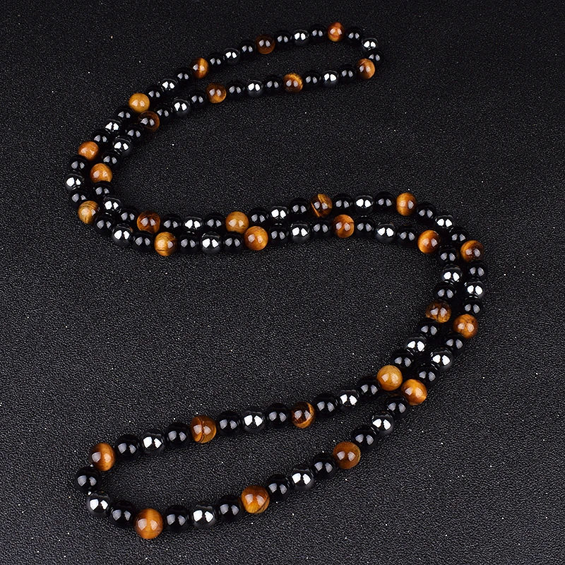 Fashion Tiger Eye Stone Beaded Necklaces Men Meditation Yoga Natural Stone Necklaces for Women New Design Handmade Jewelry Gift
