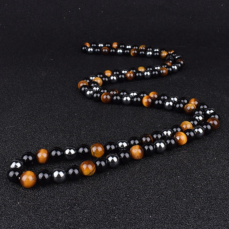 Fashion Tiger Eye Stone Beaded Necklaces Men Meditation Yoga Natural Stone Necklaces for Women New Design Handmade Jewelry Gift