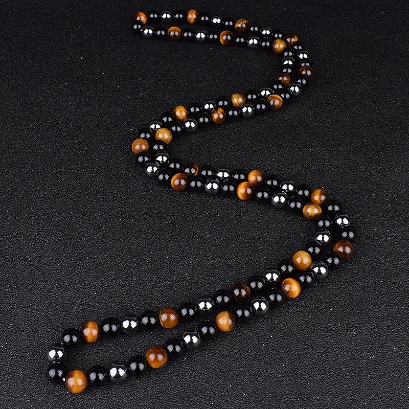 Fashion Tiger Eye Stone Beaded Necklaces Men Meditation Yoga Natural Stone Necklaces for Women New Design Handmade Jewelry Gift