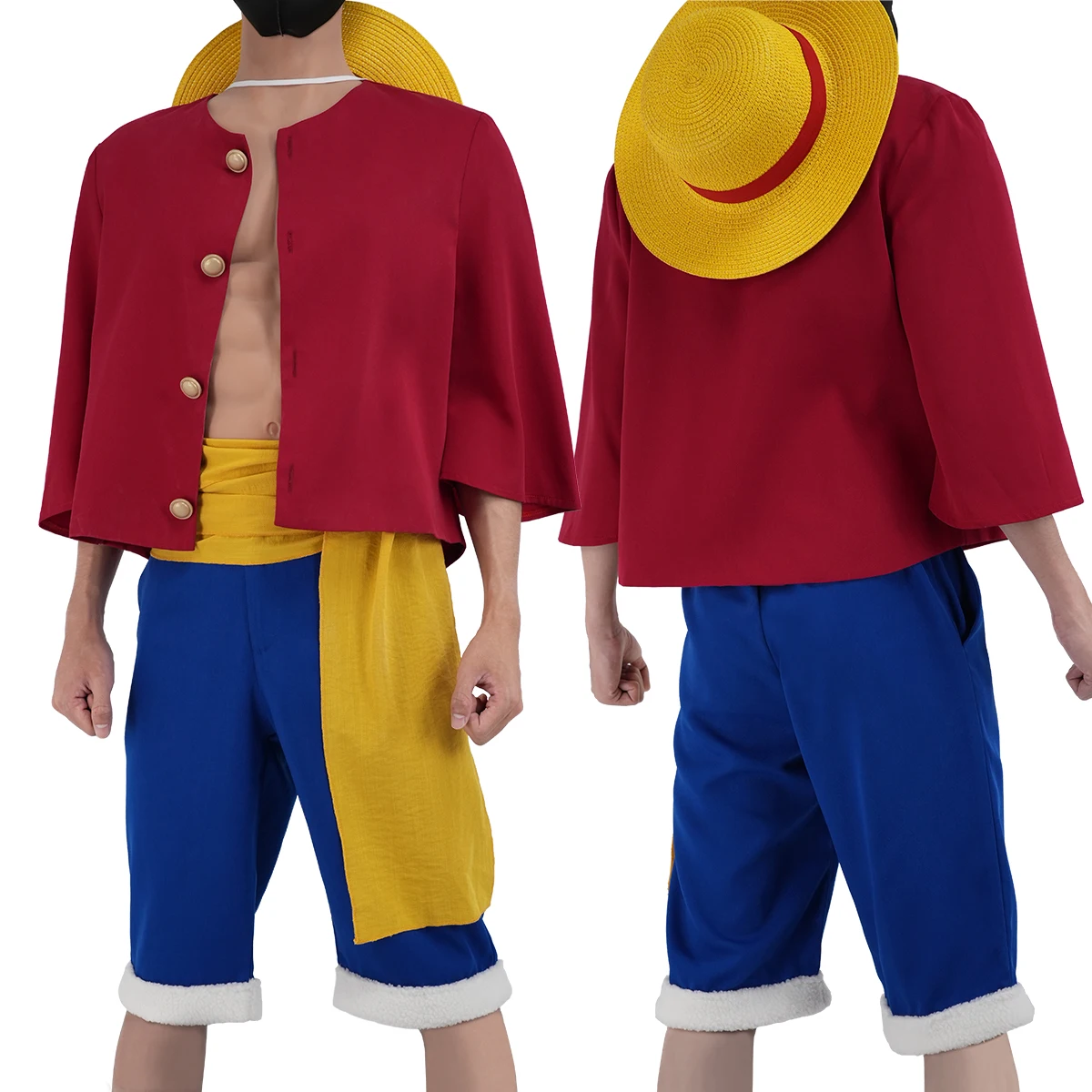 HOLOUN ONE Anime Monkey D. Luffy Cosplay Costume Straw Hat Adult Version Top Shorts Hat Waist Strap Cos Convention
