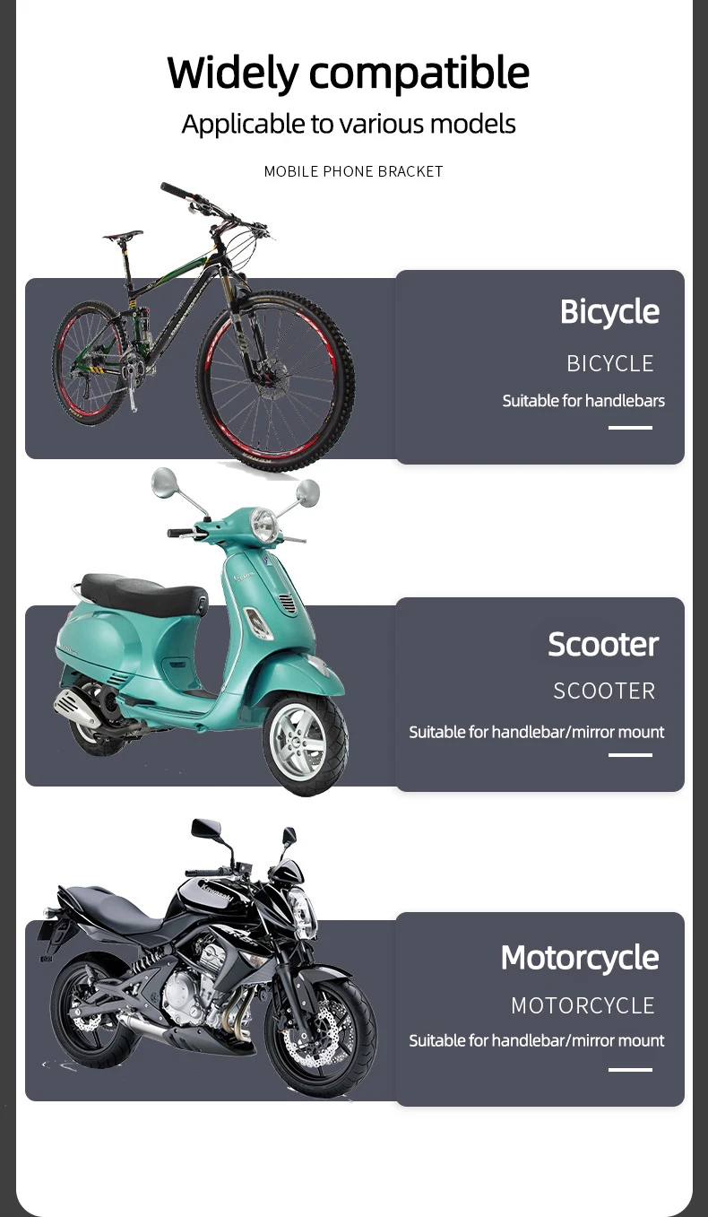 Motorcycle Electric Bike Mobile Phone Holder Aluminum Handlebar Bicycle Riding Bracket GPS Mount Phone Holder W/ Shock Absorber