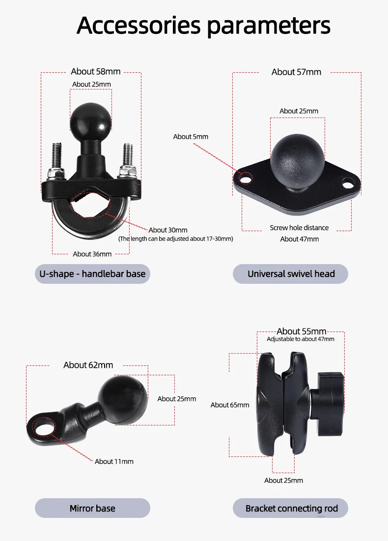 Motorcycle Electric Bike Mobile Phone Holder Aluminum Handlebar Bicycle Riding Bracket GPS Mount Phone Holder W/ Shock Absorber