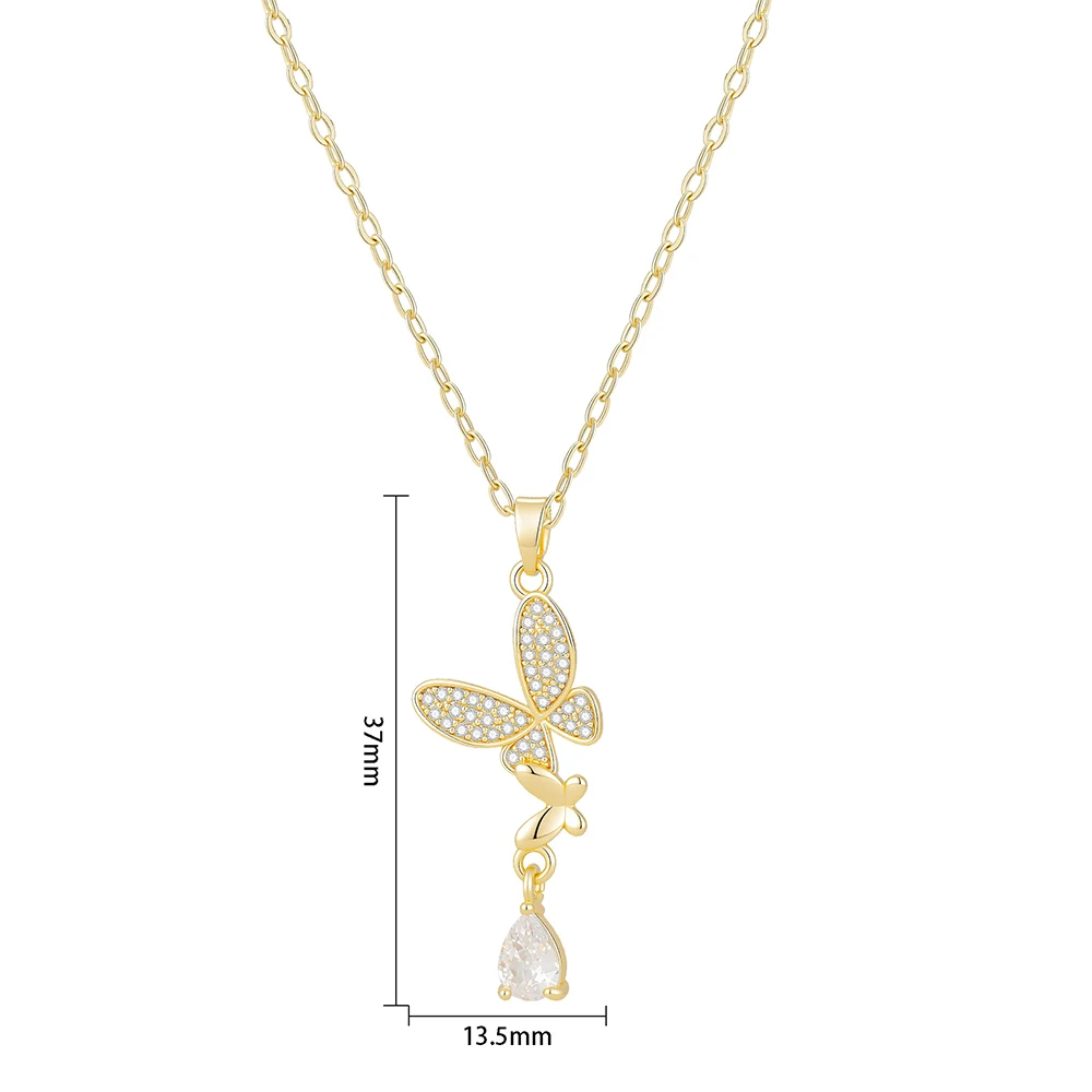 Monkton Fashion Butterfly Necklaces for Women Gold Plated Clavicle Chain with Crystal/Mother-of-Pearl Pendant Charm Accessories