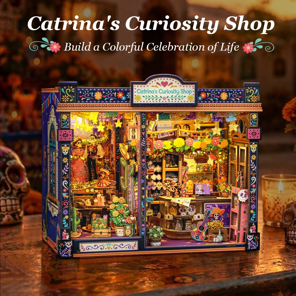 Original CUTEBEE BookNook Kit Catrina Curiosity Shop Mexican Fiesta DIY Miniature Dollhouse Vibrant Bookshelf Decor Alley Model