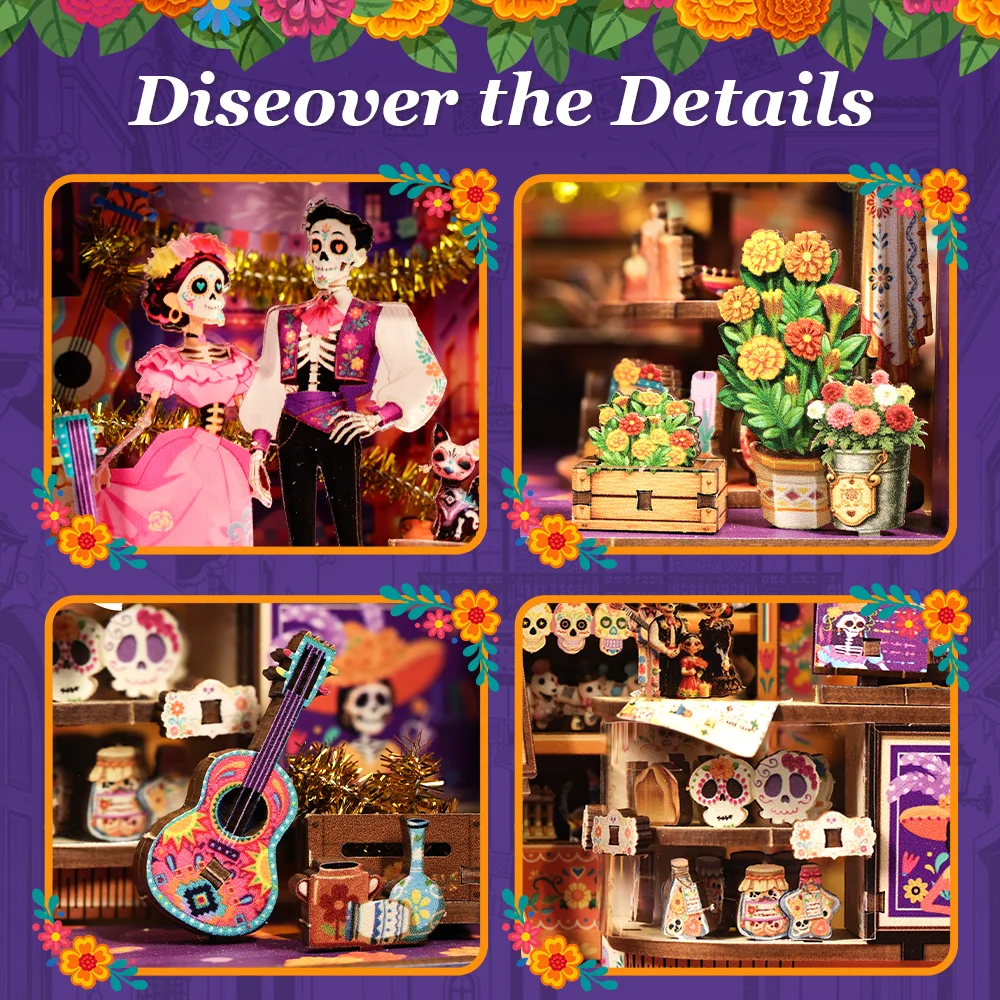 Original CUTEBEE BookNook Kit Catrina Curiosity Shop Mexican Fiesta DIY Miniature Dollhouse Vibrant Bookshelf Decor Alley Model