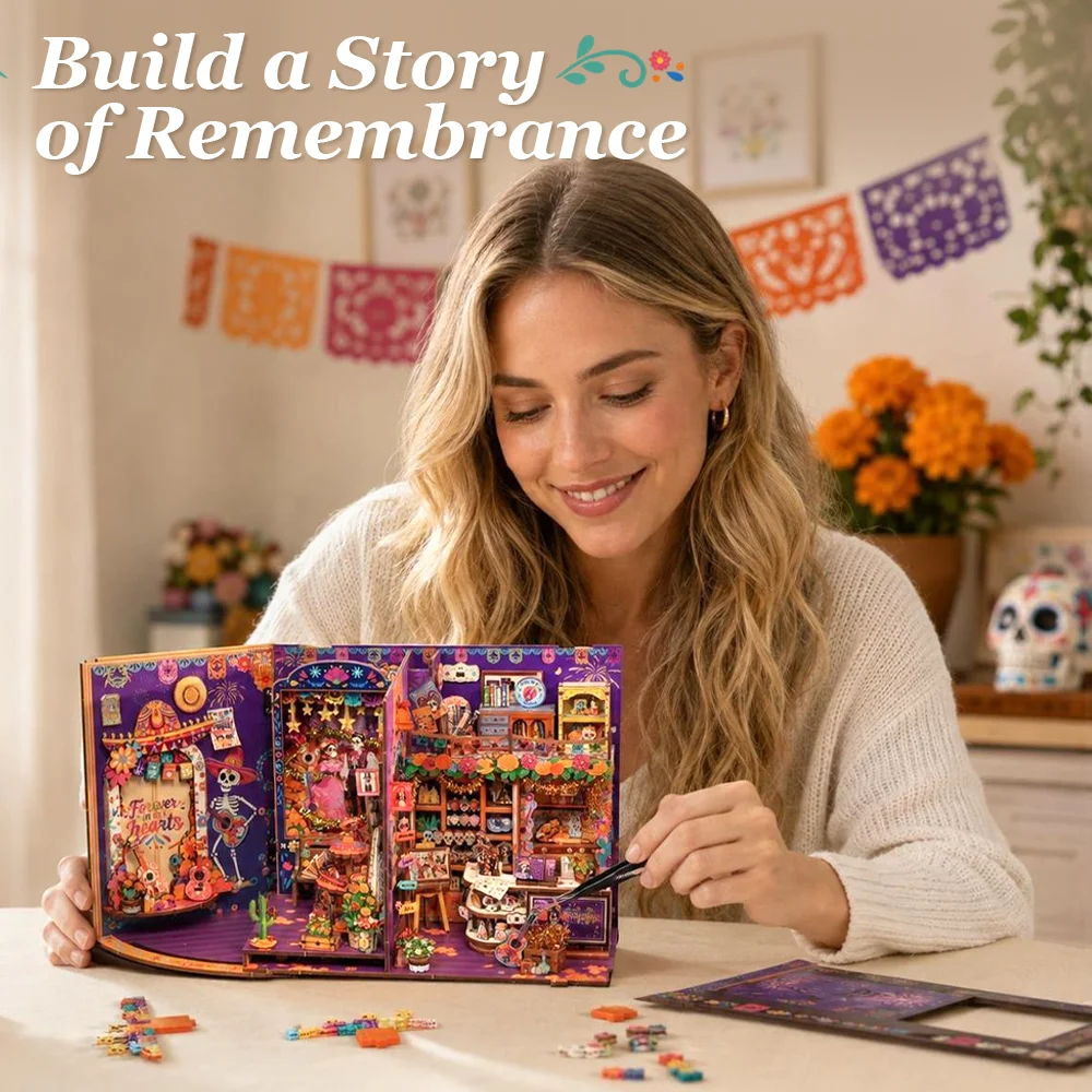 Original CUTEBEE BookNook Kit Catrina Curiosity Shop Mexican Fiesta DIY Miniature Dollhouse Vibrant Bookshelf Decor Alley Model