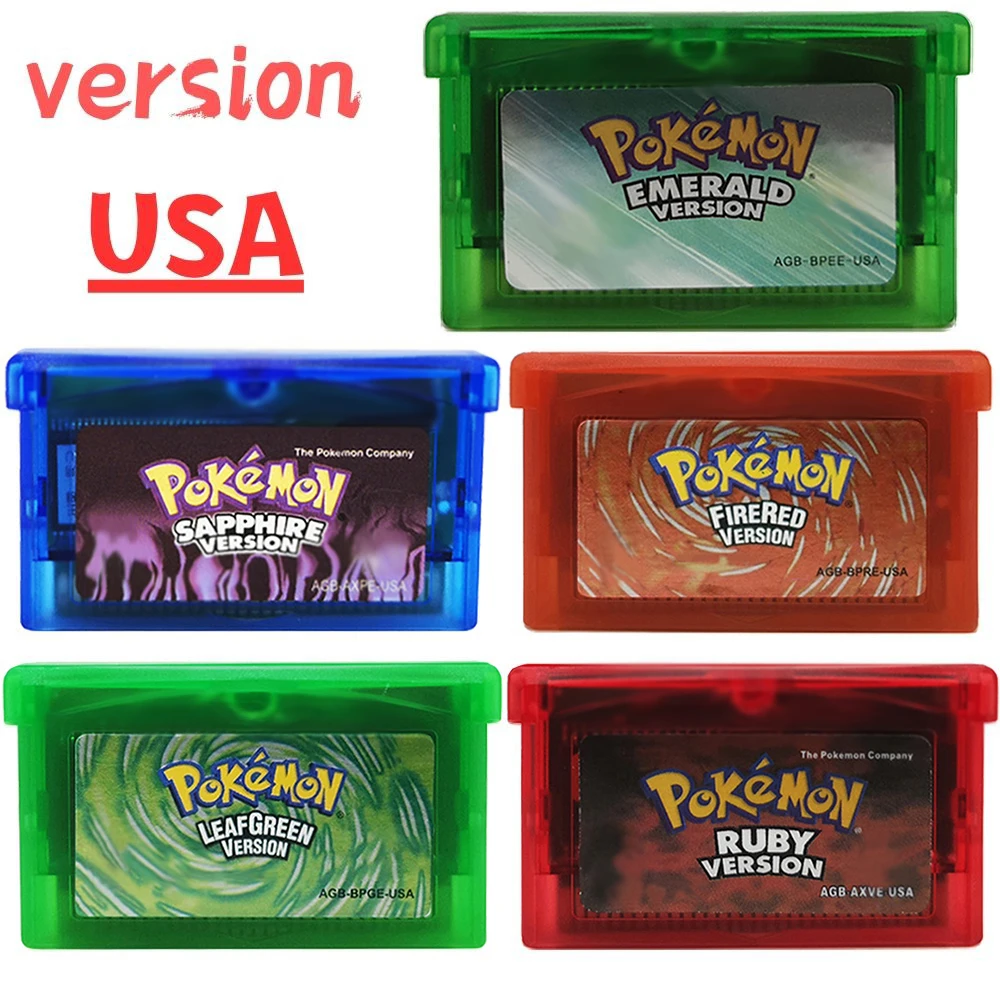 New pokémo Game Card GBA USA/ITA/NOE/FRA/EUR/ESP Video Game Cartridge Series Emerald FireRed LeafGreen Ruby Sapphire for GBA/SP
