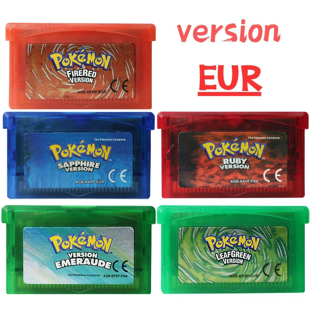 New pokémo Game Card GBA USA/ITA/NOE/FRA/EUR/ESP Video Game Cartridge Series Emerald FireRed LeafGreen Ruby Sapphire for GBA/SP