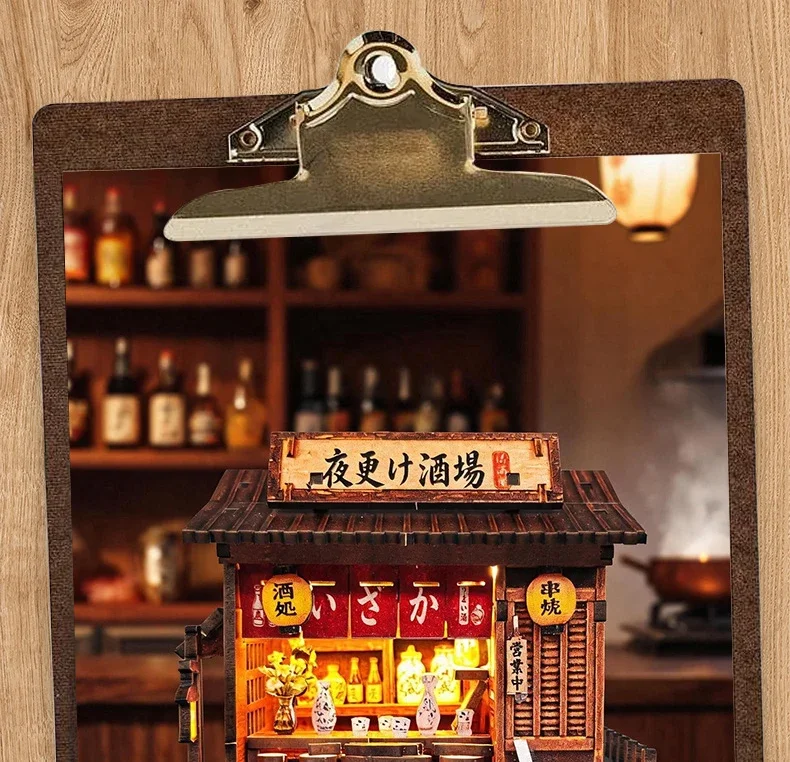 DIY Wooden Mountain Onsen Lodge Cottage Figurines Miniatures Kits Assembled Casa for Friends Birthday Gifts Home Decor Crafts