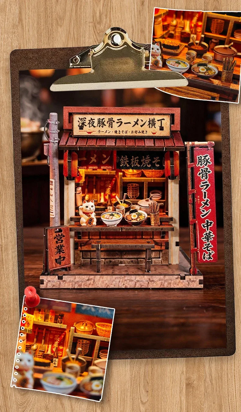 DIY Wooden Mountain Onsen Lodge Cottage Figurines Miniatures Kits Assembled Casa for Friends Birthday Gifts Home Decor Crafts