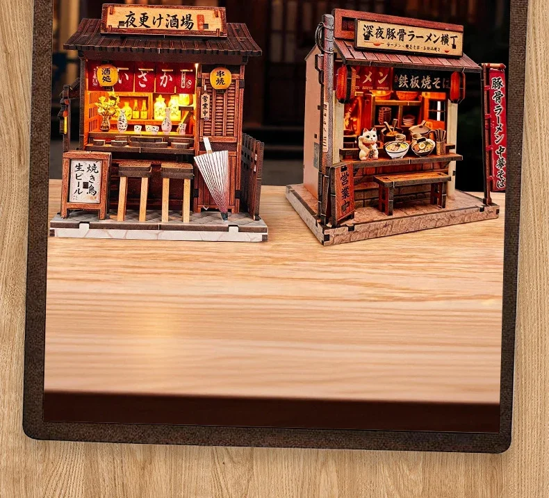 DIY Wooden Mountain Onsen Lodge Cottage Figurines Miniatures Kits Assembled Casa for Friends Birthday Gifts Home Decor Crafts