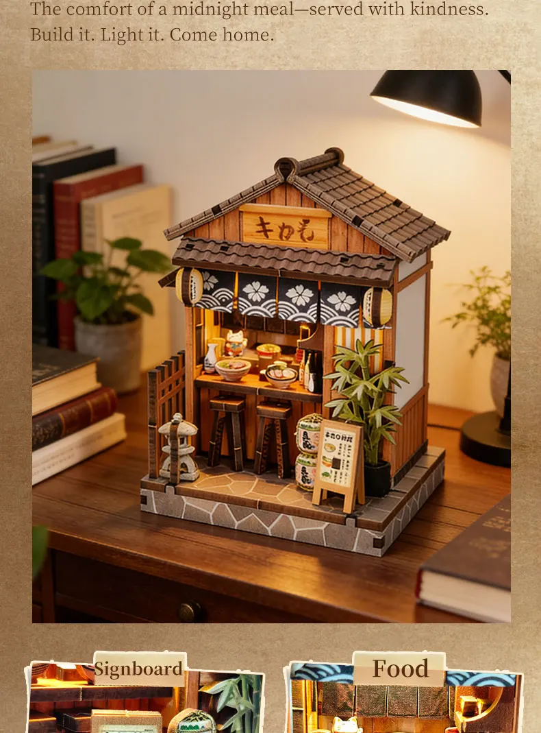 NEW DIY Wooden Japanese Mini Shop Cottage Casa Miniature Model Kits With Furniture Dollhouse for Friends Birthday Gifts