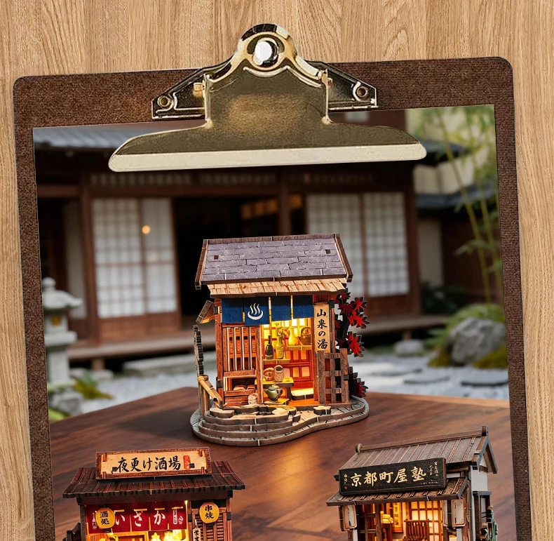 NEW DIY Wooden Japanese Mini Shop Cottage Casa Miniature Model Kits With Furniture Dollhouse for Friends Birthday Gifts