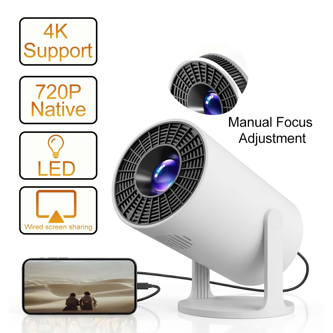 4K Decoding Native 1080P Mini Projector with Short-Throw Projection, Supporting 270° Rotation and Compatible with Laptops, Smart