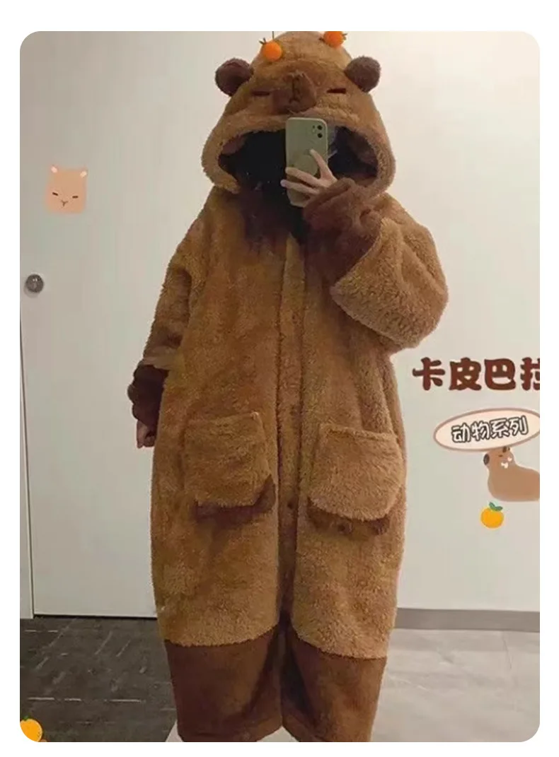 Thicken Flannel Cartoon Pajama Kigurumi Winter Robe Sleepwear Jumpsuit Halloween Funny Home Clothes Loungewear Cosplay Costume