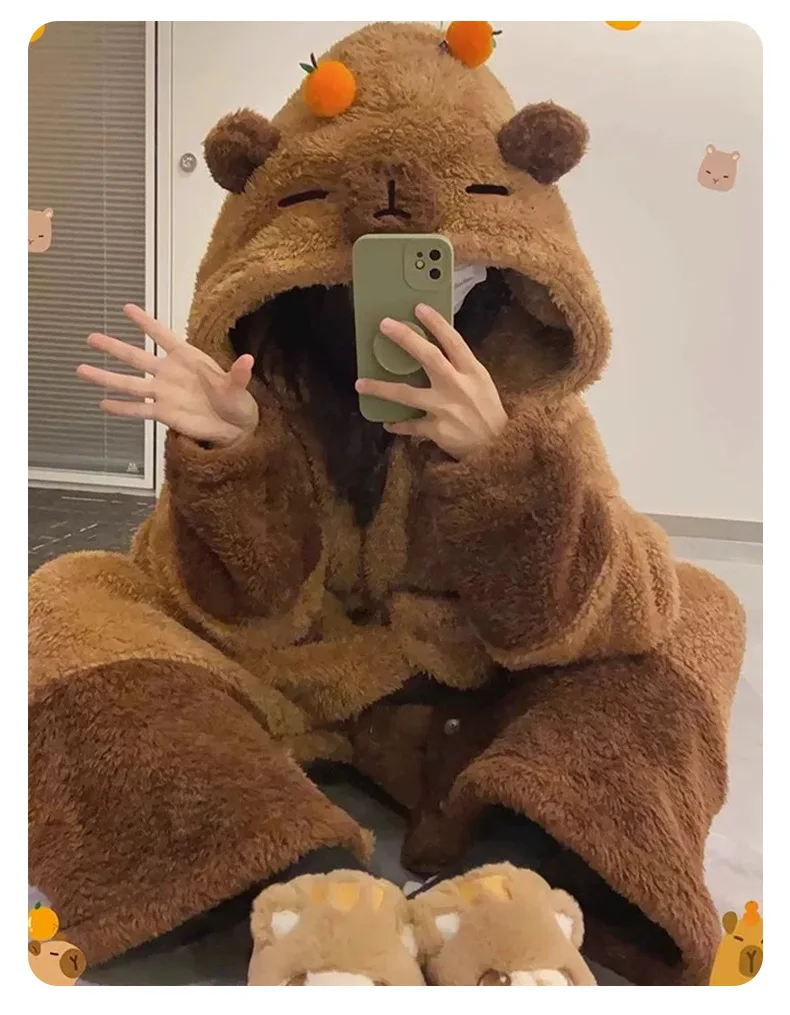Thicken Flannel Cartoon Pajama Kigurumi Winter Robe Sleepwear Jumpsuit Halloween Funny Home Clothes Loungewear Cosplay Costume
