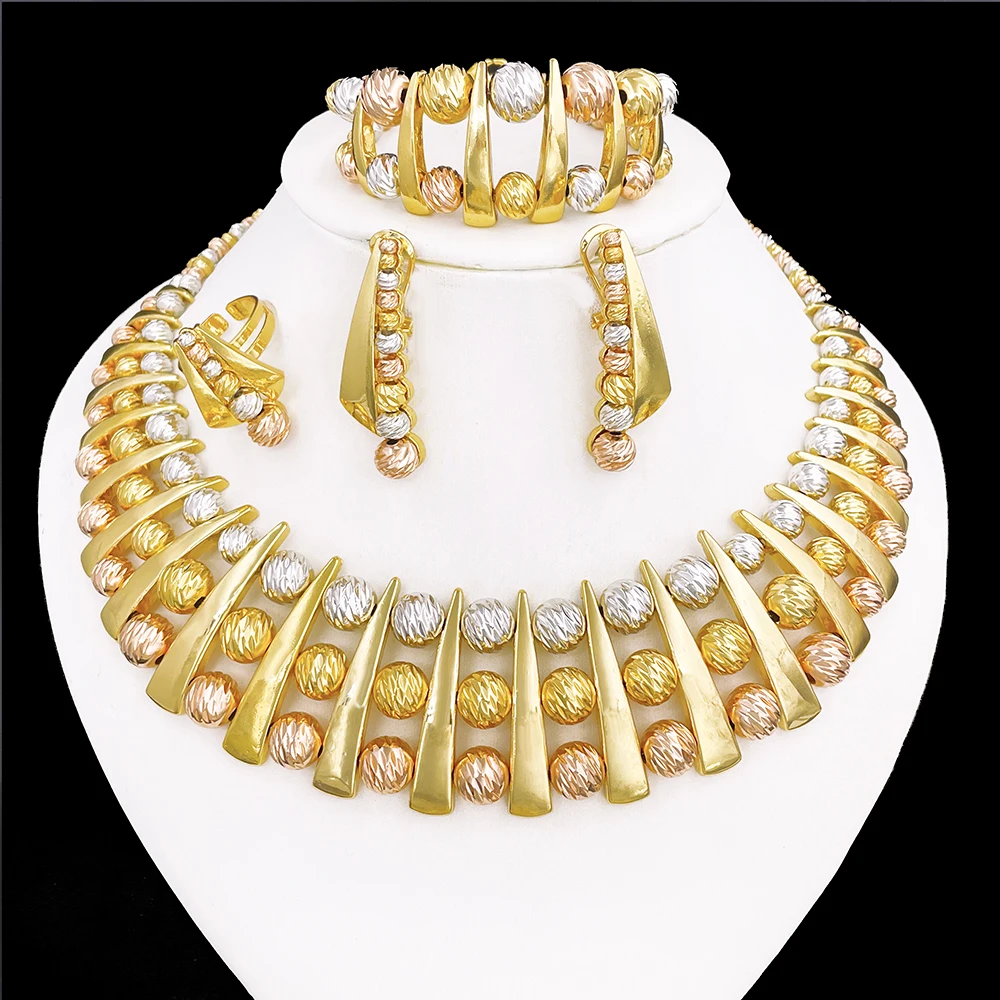 GZJPEI Fashion Luxury Jewelry Set High Quality Gorgeous Three Tone Design For Women Bridal Wedding Engagement Jewelry Gift Box