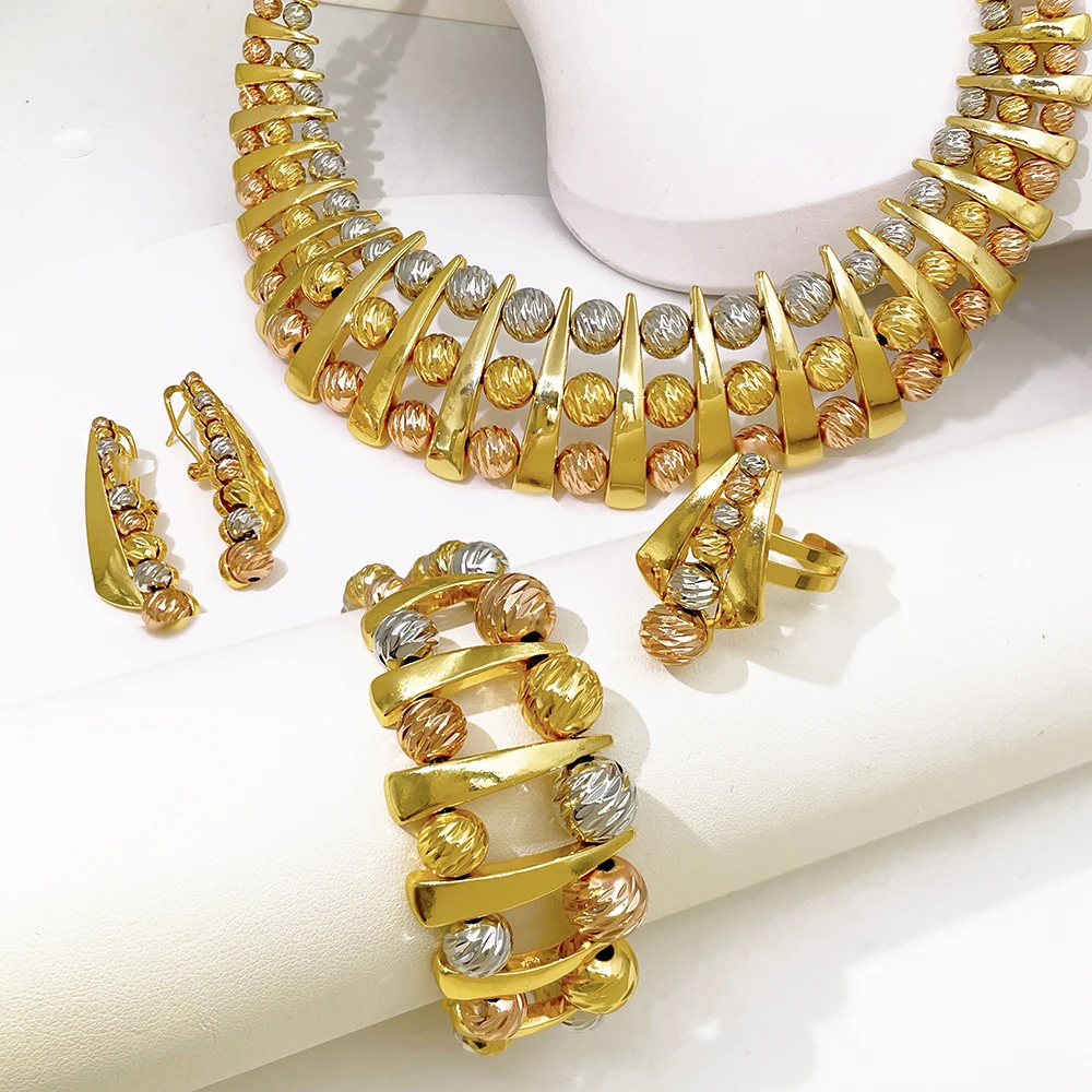 GZJPEI Fashion Luxury Jewelry Set High Quality Gorgeous Three Tone Design For Women Bridal Wedding Engagement Jewelry Gift Box