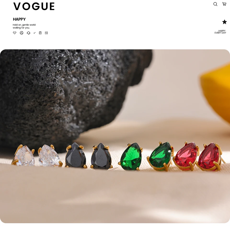 Yhpup Shinny AAA Cubic Zirconia Stainless Steel Water Drop Stud Earrings Women 18k Gold Plated Waterproof Fashion Bling Jewelry