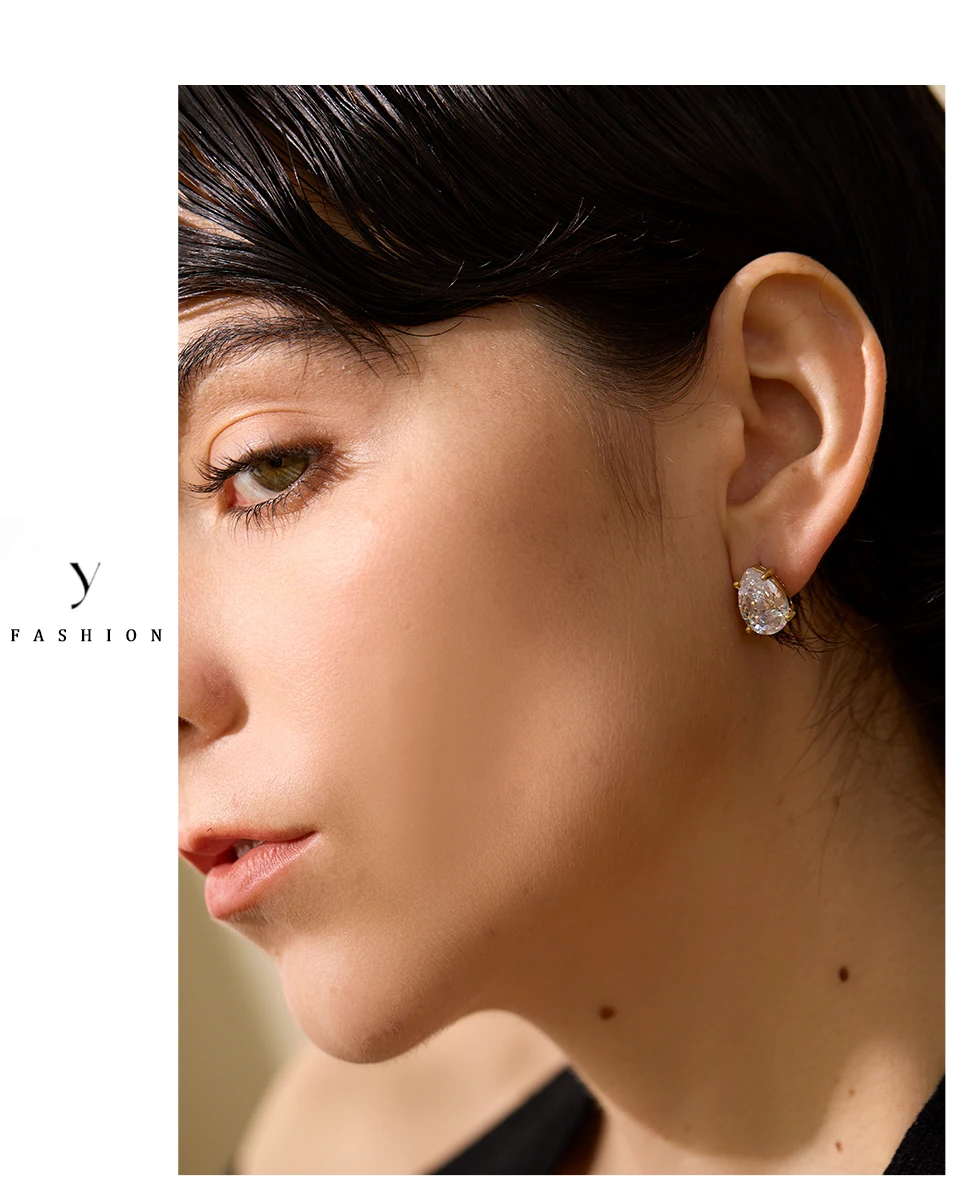 Yhpup Shinny AAA Cubic Zirconia Stainless Steel Water Drop Stud Earrings Women 18k Gold Plated Waterproof Fashion Bling Jewelry