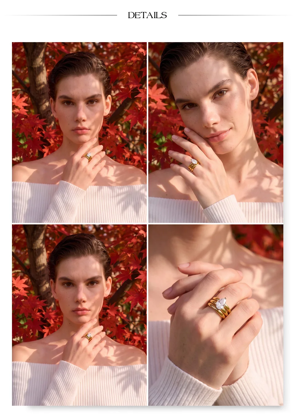 Yhpup Stainless Steel Layered Zircon Teardrop Cast Ring High Quality Shiny Aesthetic Premium Jewelry Accessories