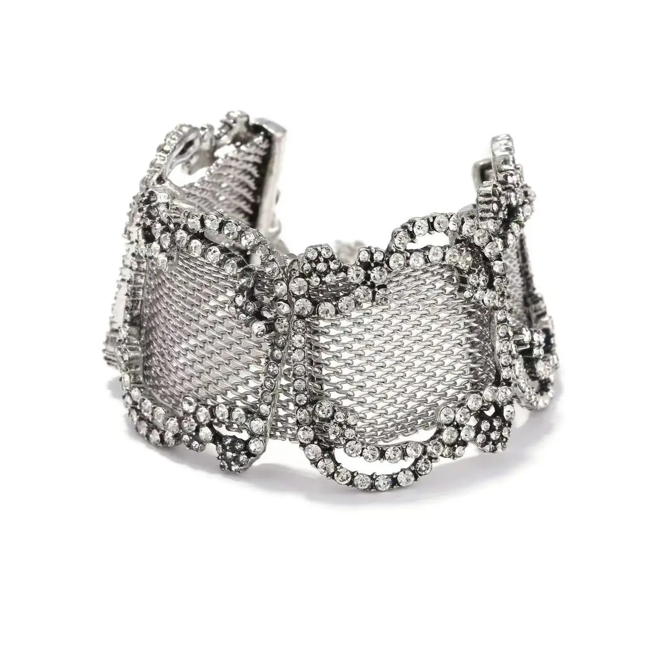 Fashion Retro Luxury Shiny Metal Mesh Spliced Choker Necklace for Party