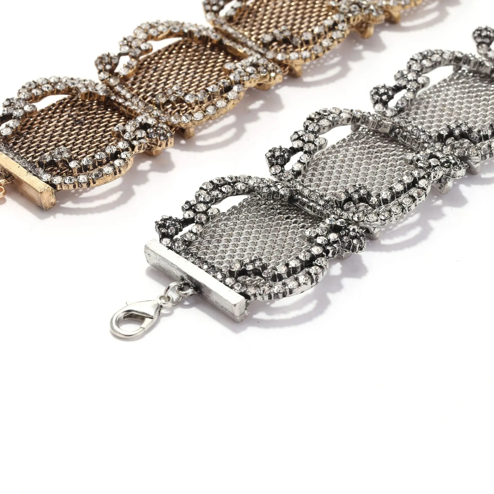 Fashion Retro Luxury Shiny Metal Mesh Spliced Choker Necklace for Party