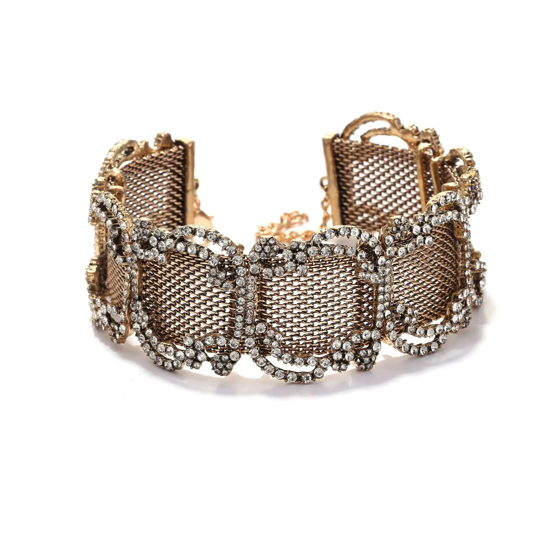 Fashion Retro Luxury Shiny Metal Mesh Spliced Choker Necklace for Party