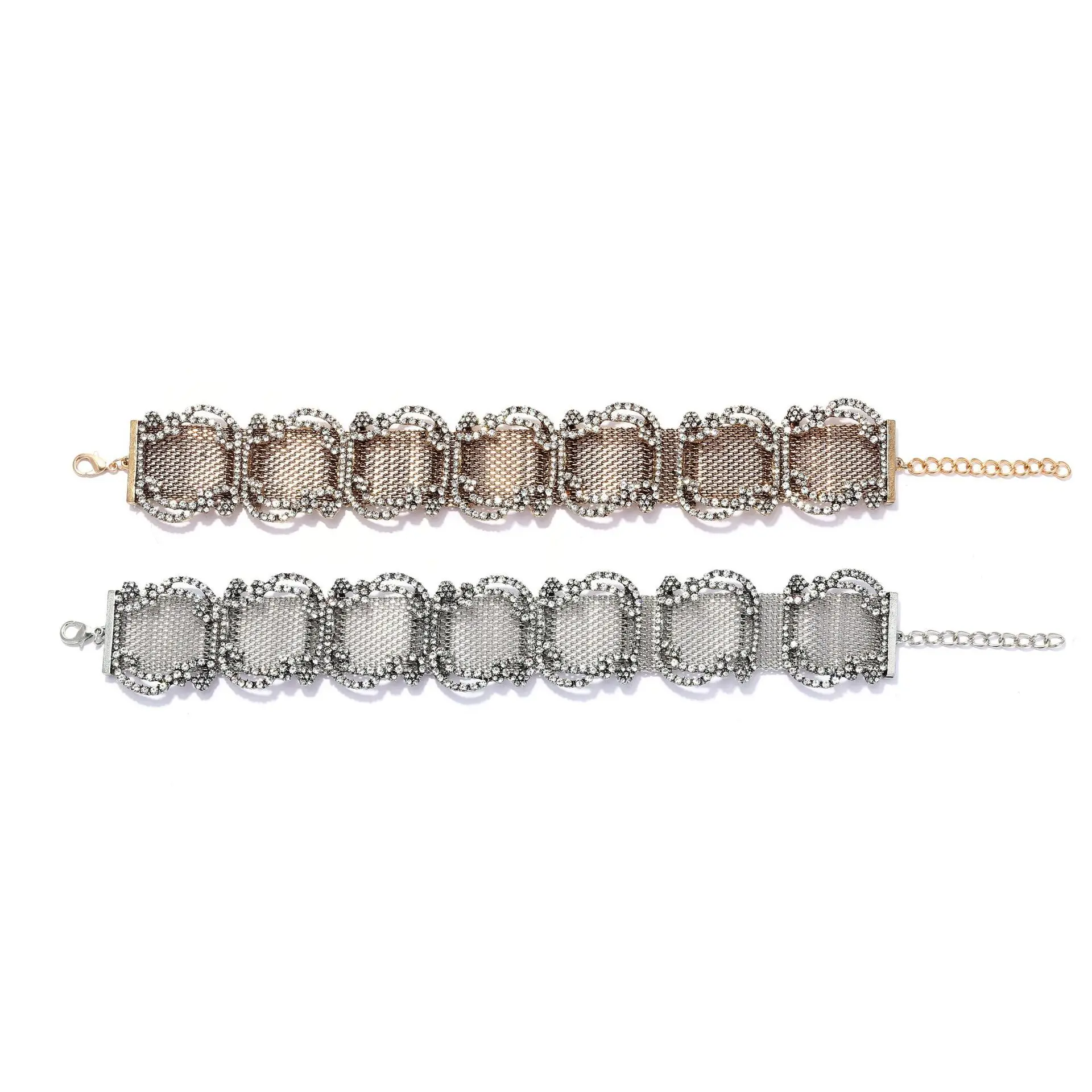 Fashion Retro Luxury Shiny Metal Mesh Spliced Choker Necklace for Party