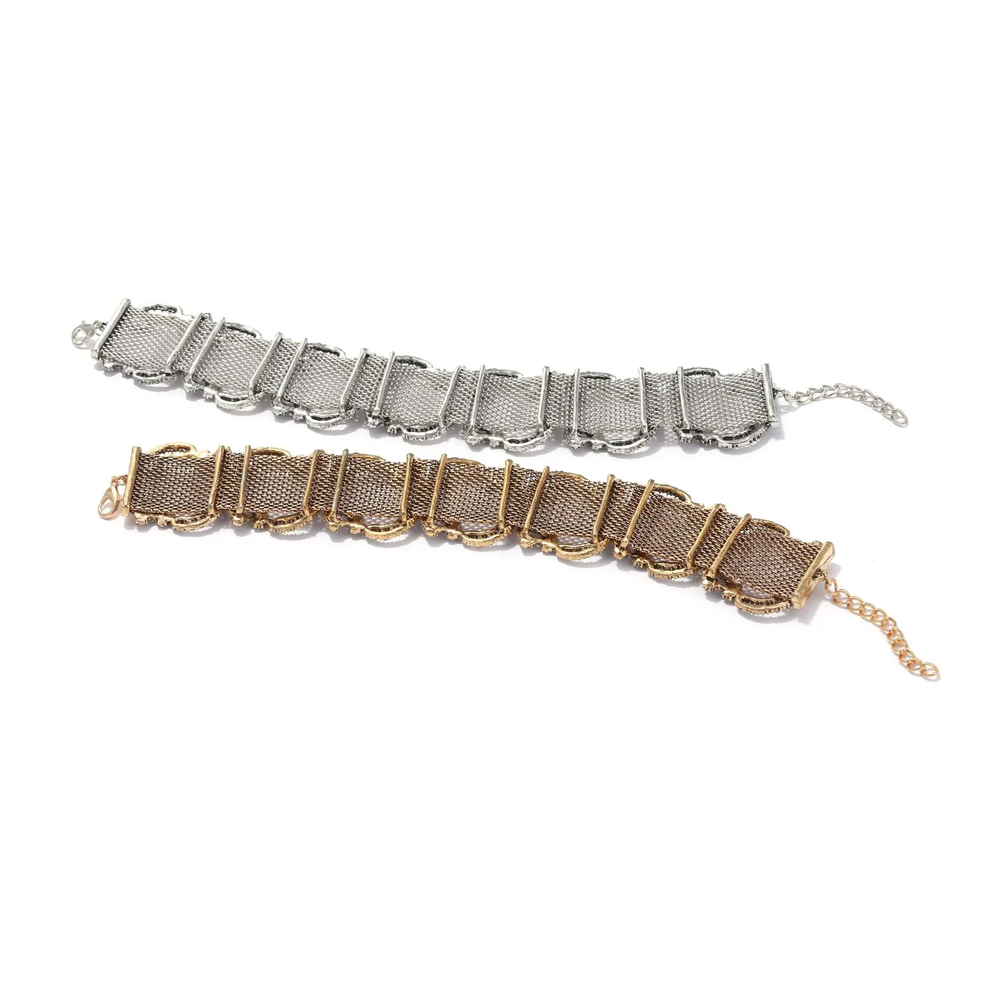 Fashion Retro Luxury Shiny Metal Mesh Spliced Choker Necklace for Party