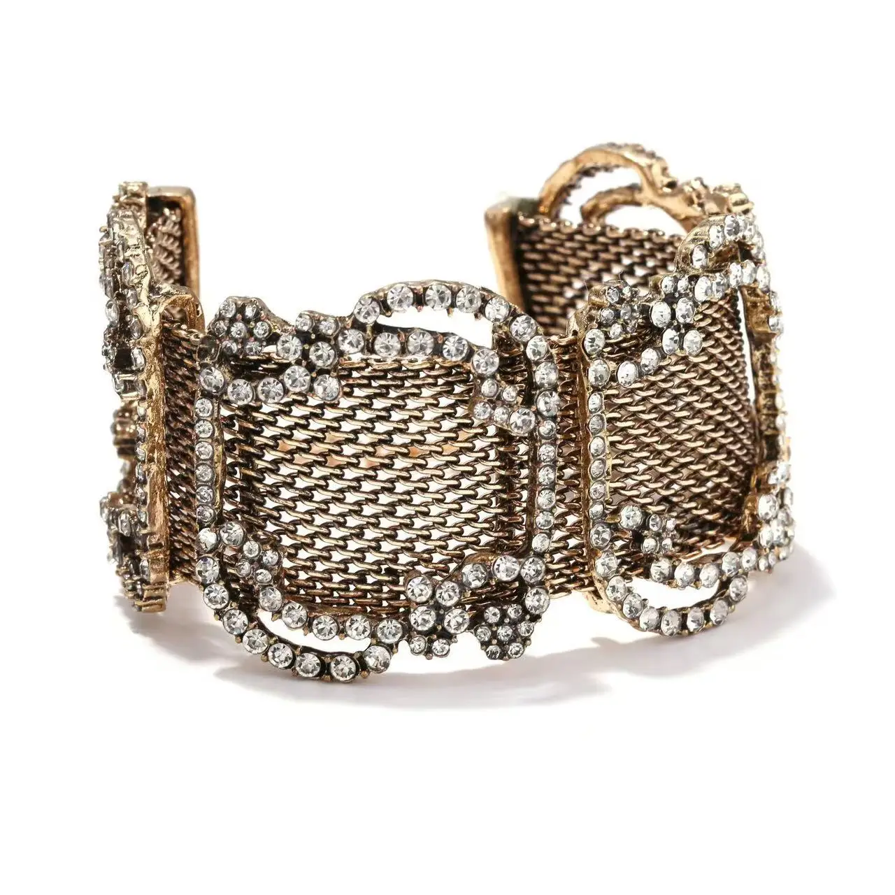 Fashion Retro Luxury Shiny Metal Mesh Spliced Choker Necklace for Party