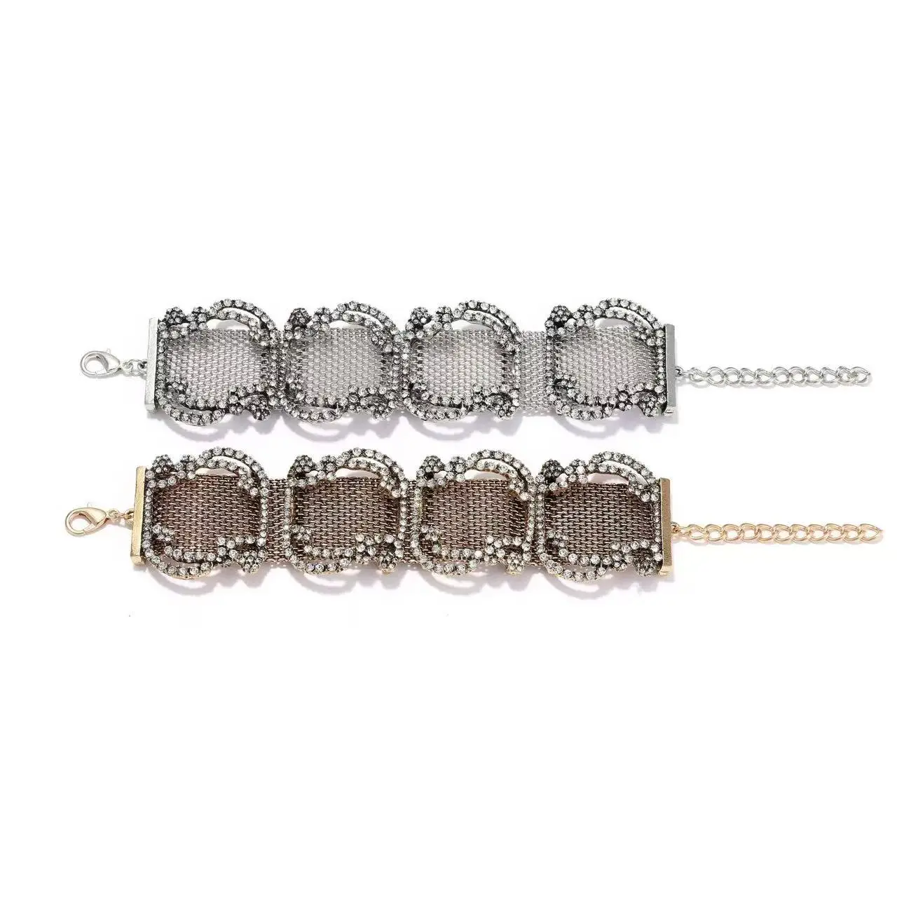 Fashion Retro Luxury Shiny Metal Mesh Spliced Choker Necklace for Party