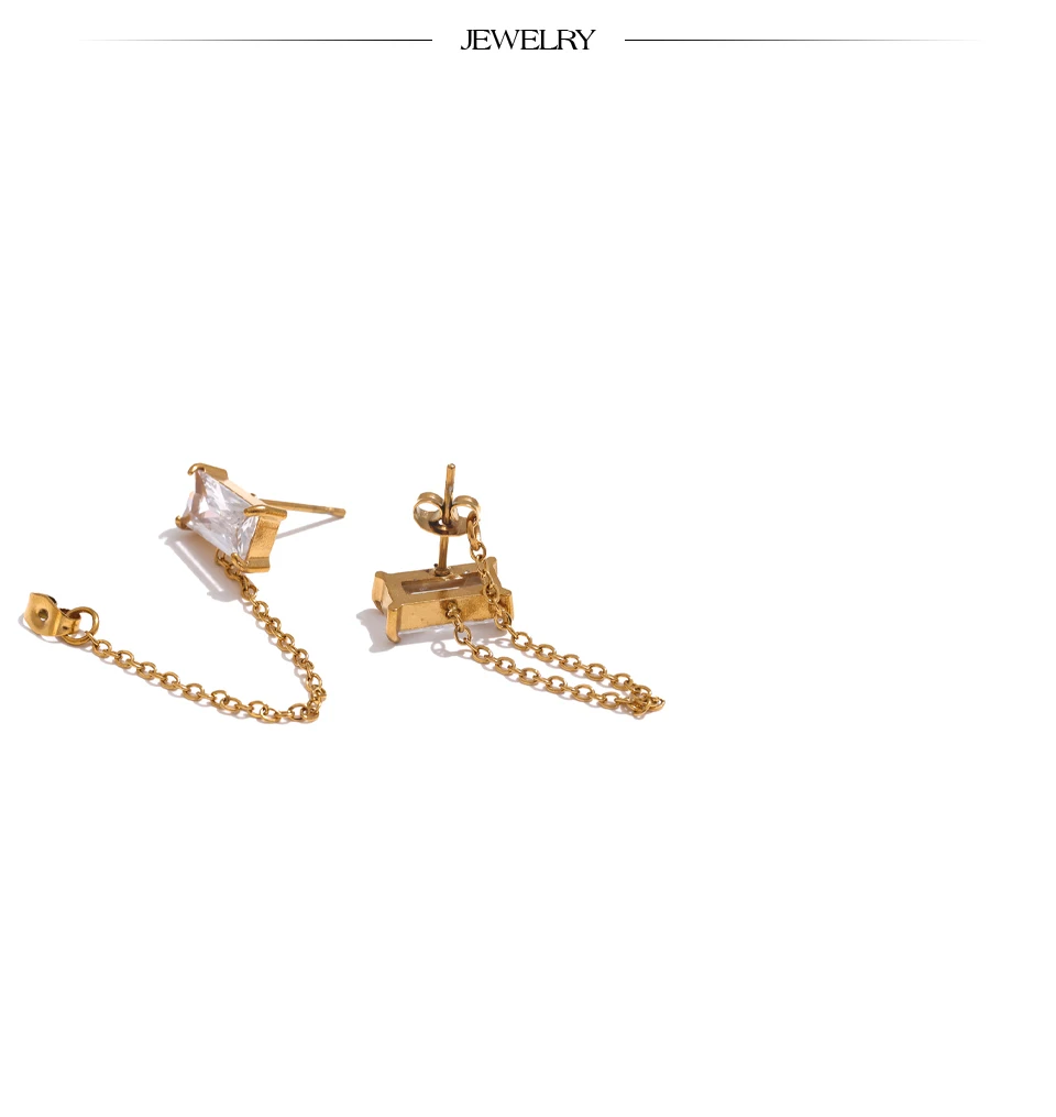 Yhpup Shiny Cubic Zirconia Stainless Steel Chain Drop Dangle Earrings for Women Chic Daily Trendy Jewelry Wholesale Waterproof