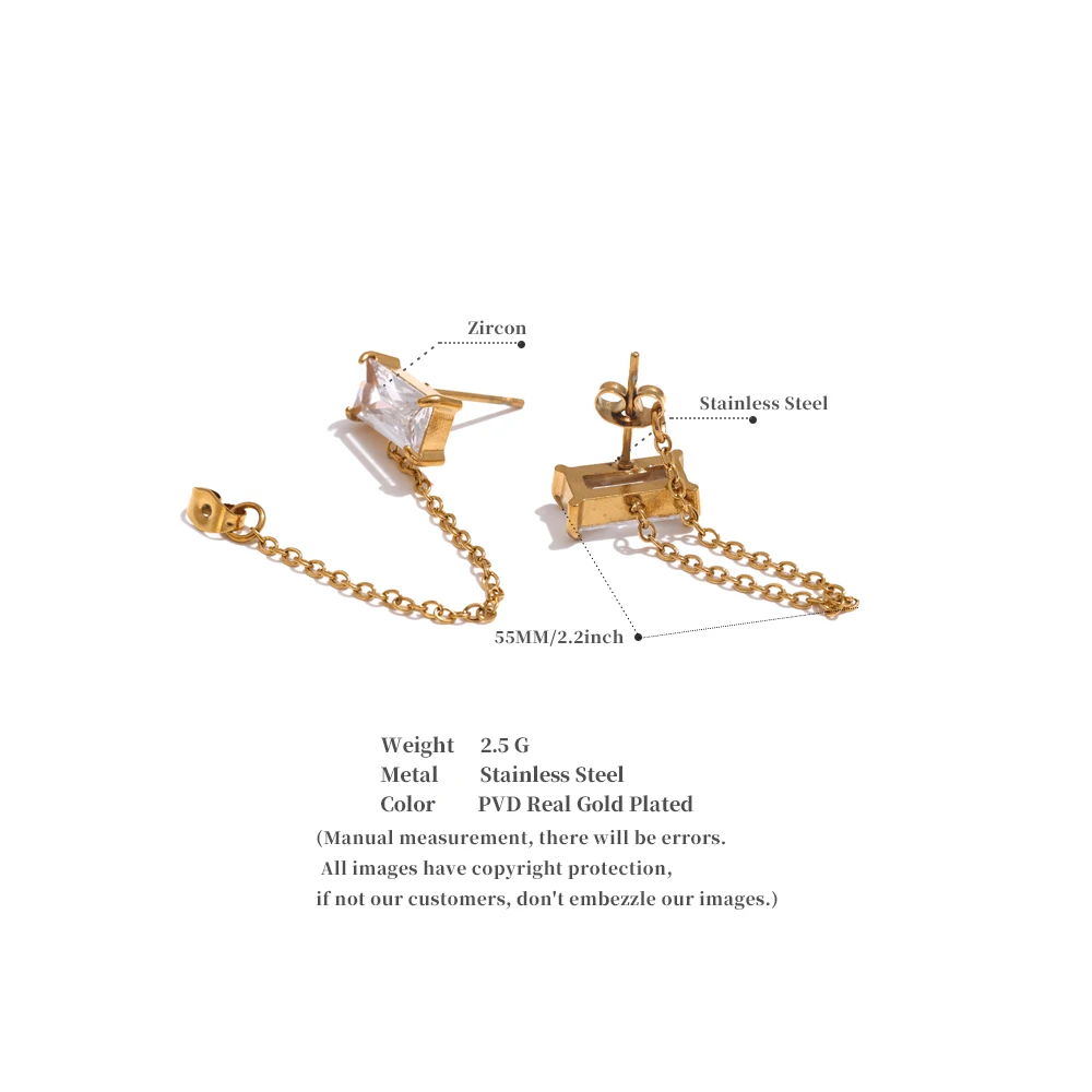 Yhpup Shiny Cubic Zirconia Stainless Steel Chain Drop Dangle Earrings for Women Chic Daily Trendy Jewelry Wholesale Waterproof