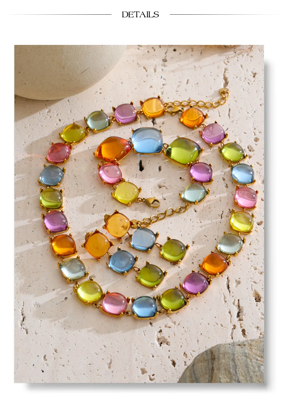 Yhpup Colorful Acrylic Resin Square Chain Necklace Bracelet Earrings Set PVD Plated Stainless Steel Fashion Y2K Jewelry