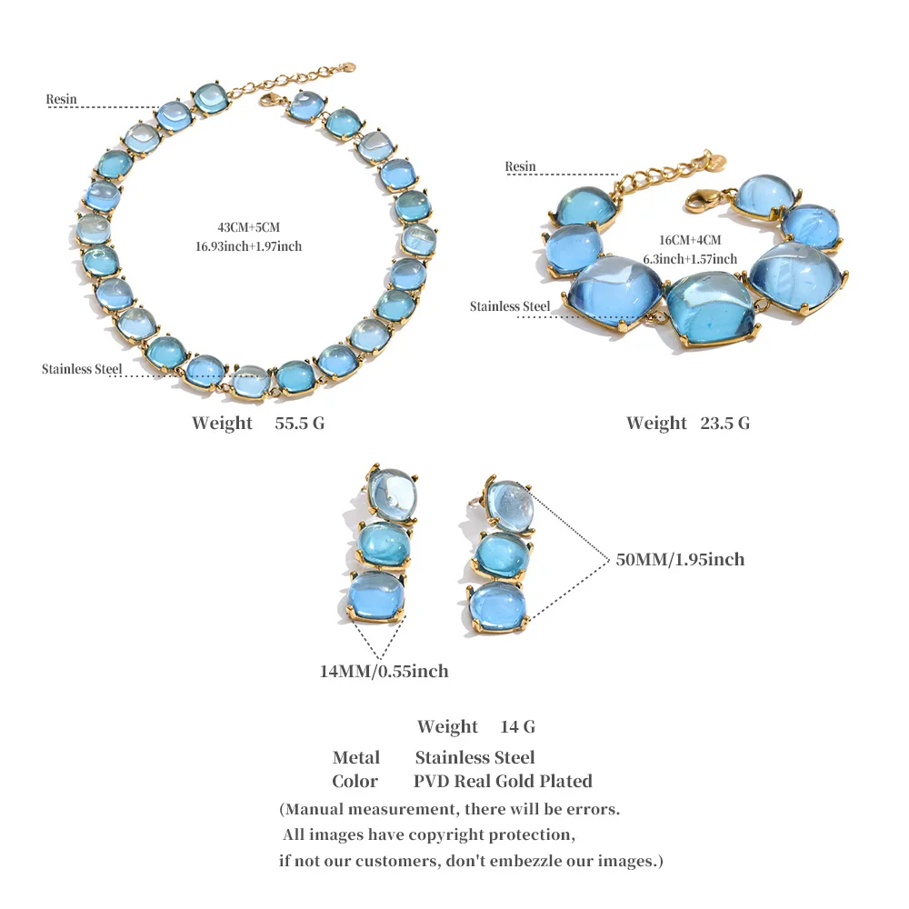Yhpup Colorful Acrylic Resin Square Chain Necklace Bracelet Earrings Set PVD Plated Stainless Steel Fashion Y2K Jewelry