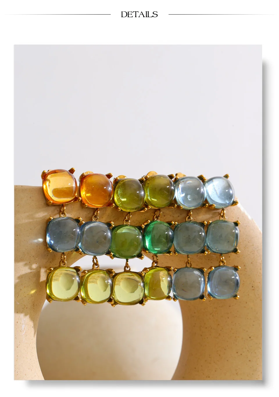 Yhpup Colorful Acrylic Resin Square Chain Necklace Bracelet Earrings Set PVD Plated Stainless Steel Fashion Y2K Jewelry