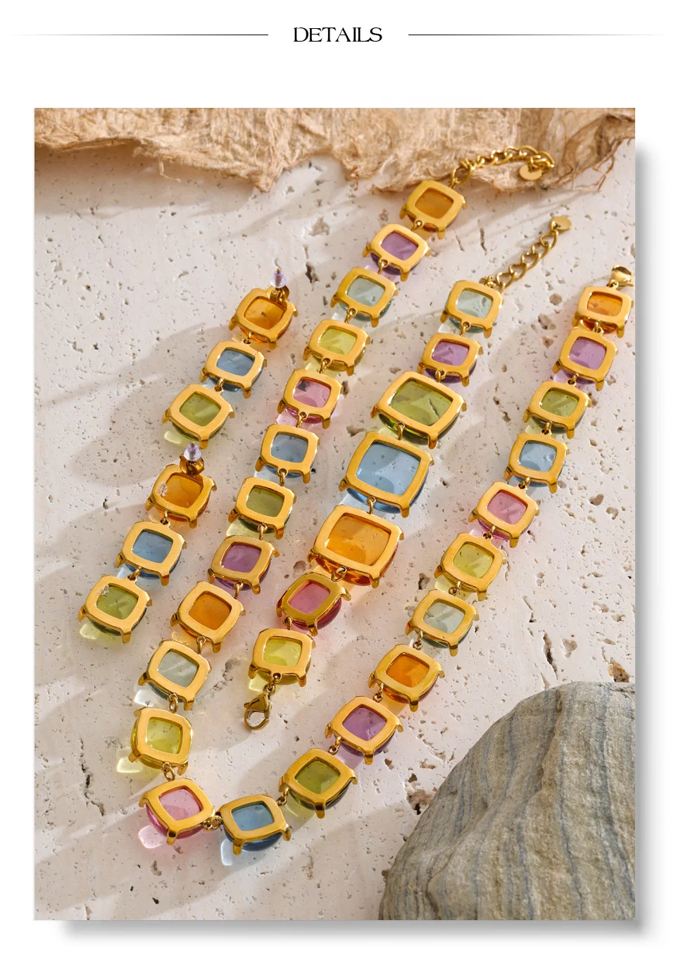 Yhpup Colorful Acrylic Resin Square Chain Necklace Bracelet Earrings Set PVD Plated Stainless Steel Fashion Y2K Jewelry
