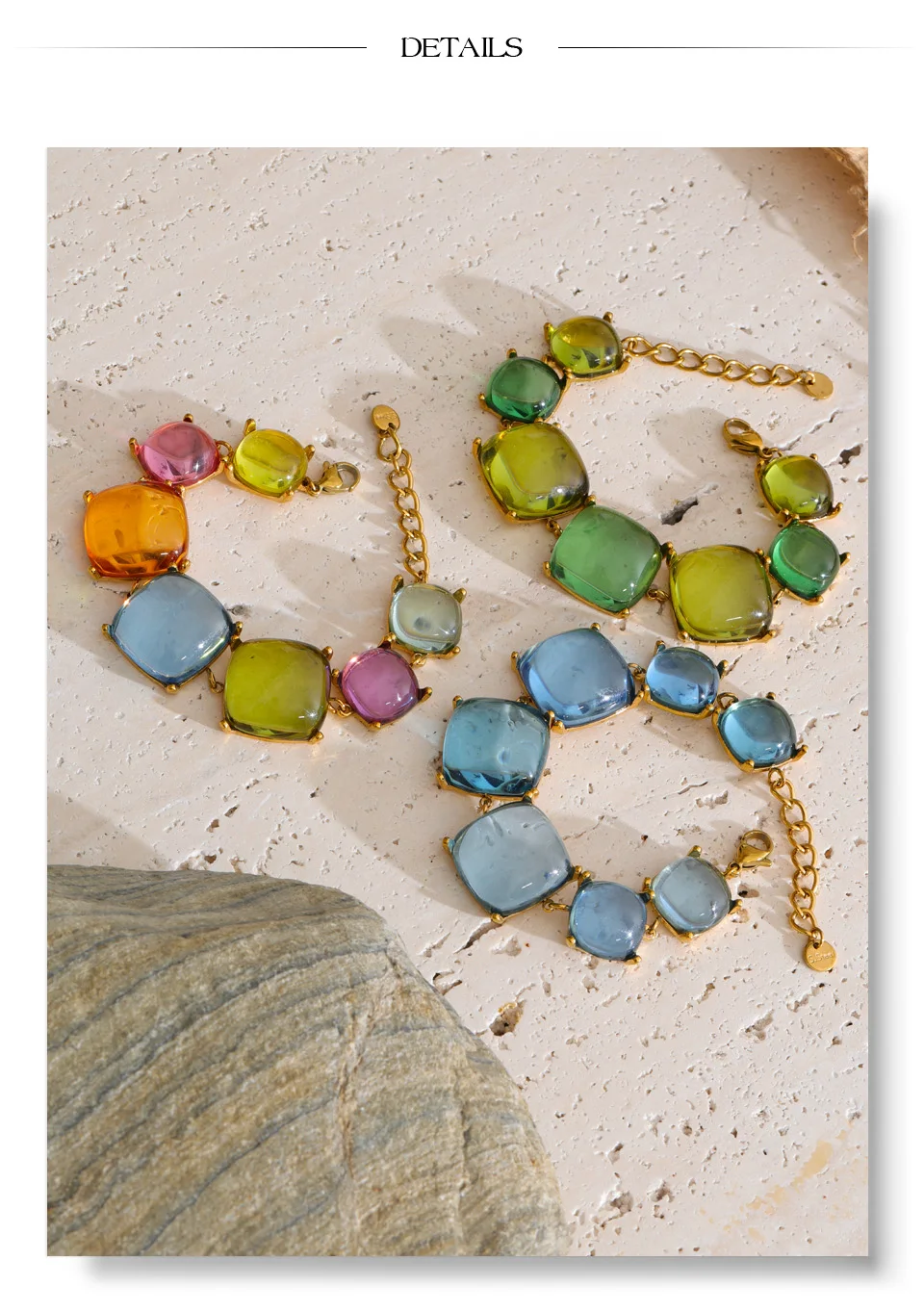 Yhpup Colorful Acrylic Resin Square Chain Necklace Bracelet Earrings Set PVD Plated Stainless Steel Fashion Y2K Jewelry