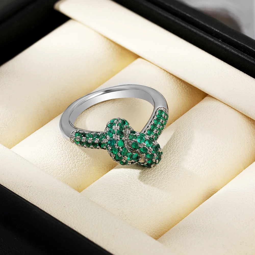 Creative Inlaid Multicolored Zircon Knot Rings Women Waterproof Stainless Steel Geometric Wed Ring Designer Jewelry Accessories