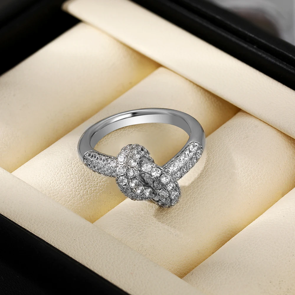 Creative Inlaid Multicolored Zircon Knot Rings Women Waterproof Stainless Steel Geometric Wed Ring Designer Jewelry Accessories