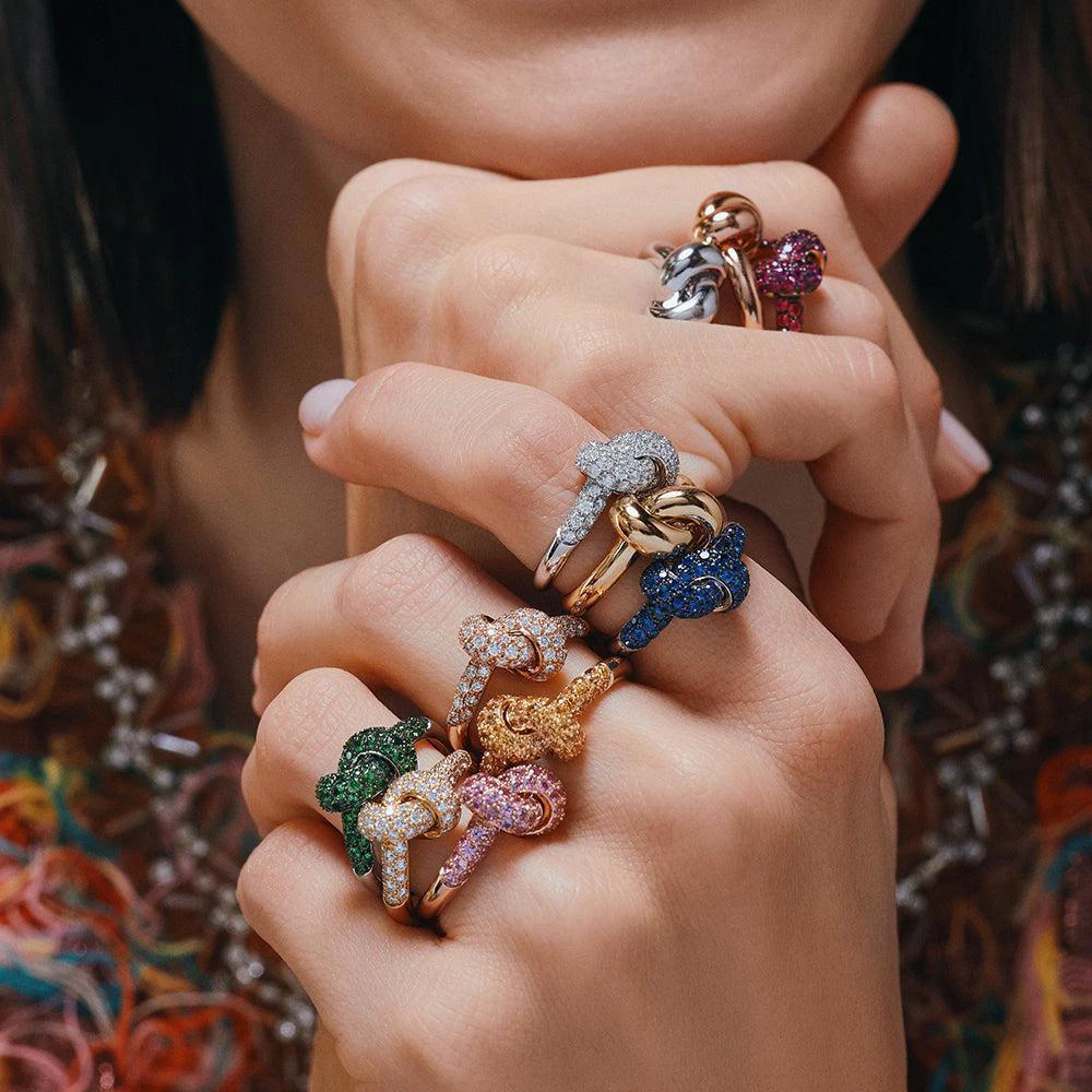 Creative Inlaid Multicolored Zircon Knot Rings Women Waterproof Stainless Steel Geometric Wed Ring Designer Jewelry Accessories