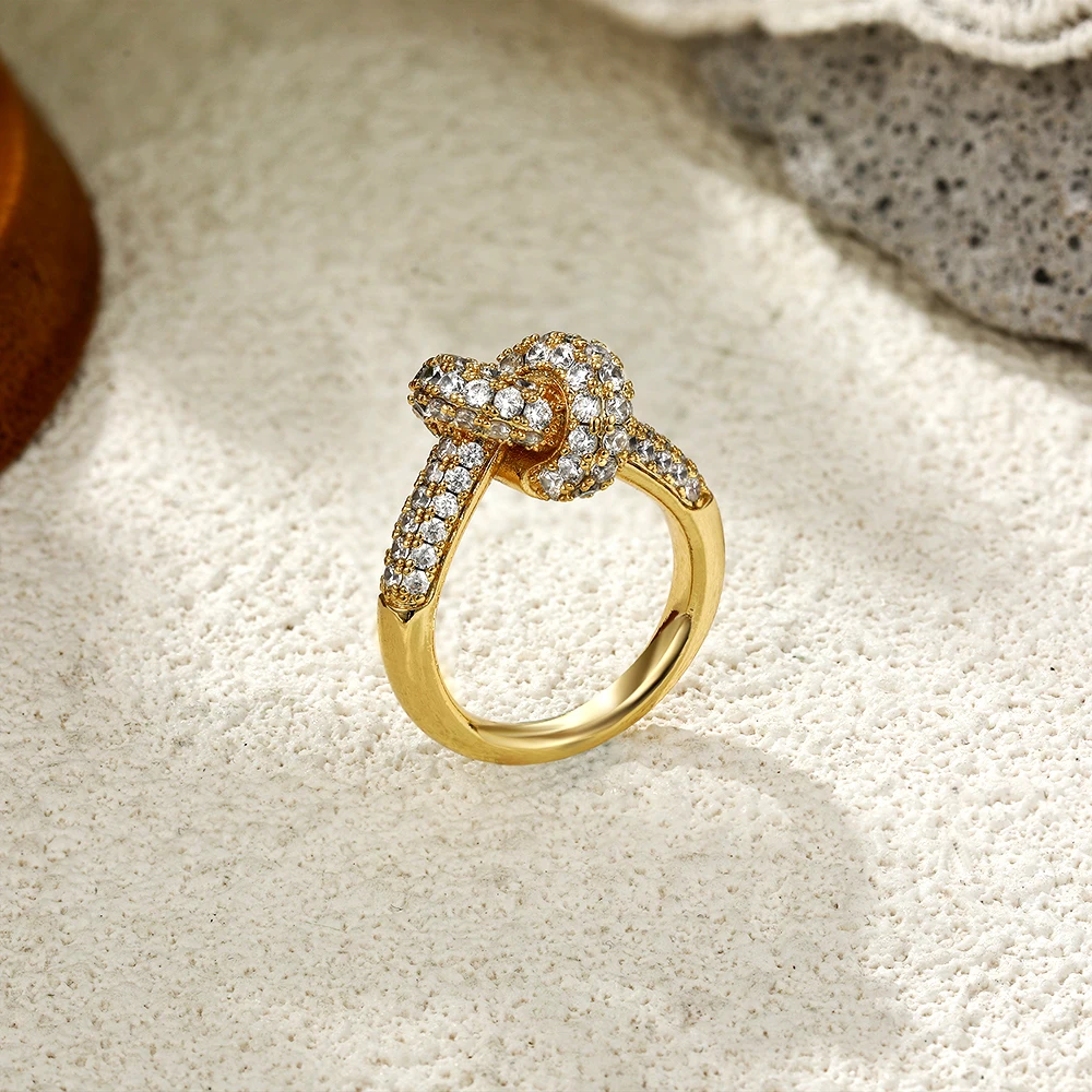 Creative Inlaid Multicolored Zircon Knot Rings Women Waterproof Stainless Steel Geometric Wed Ring Designer Jewelry Accessories